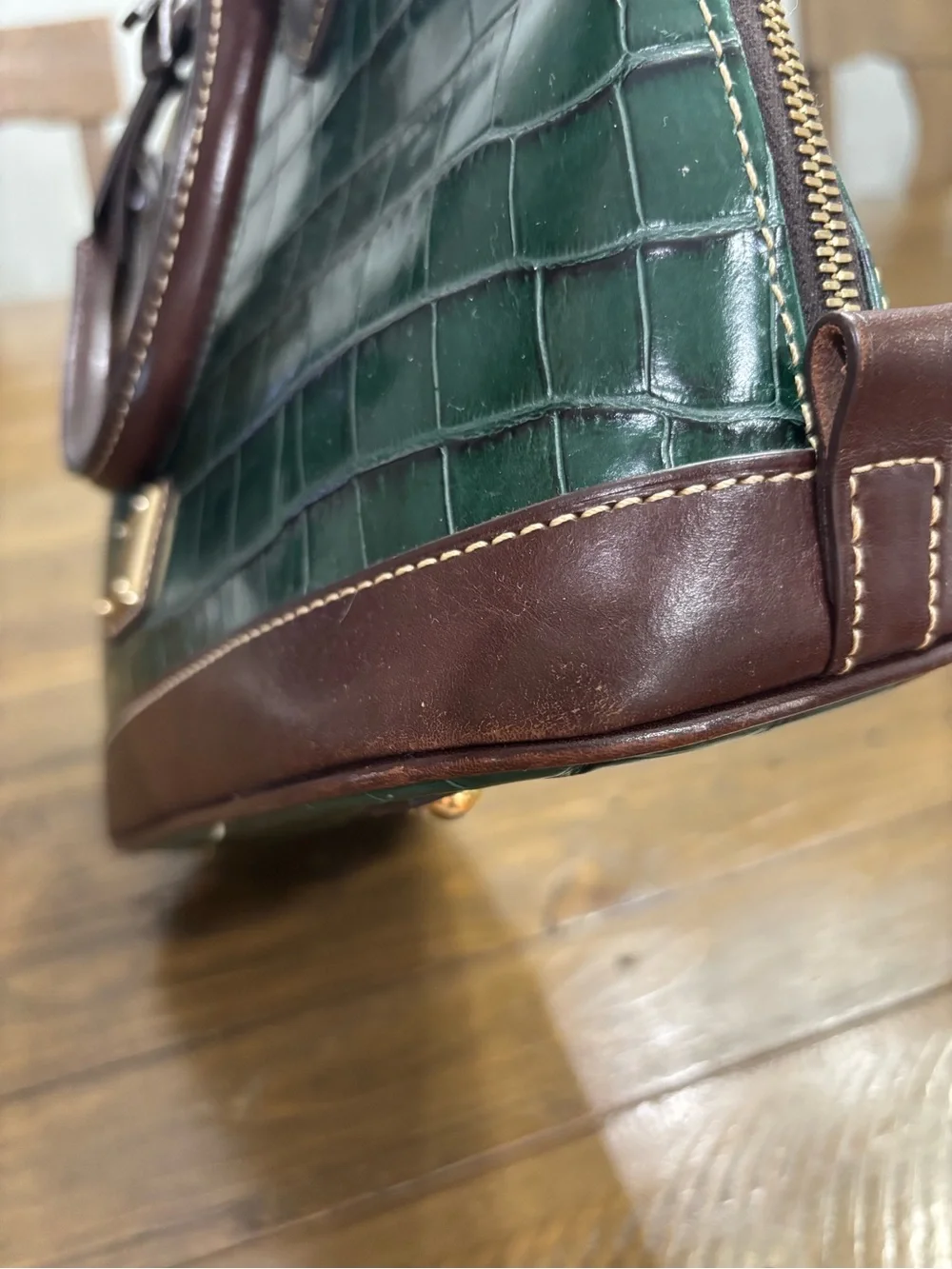 Dooney & Bourke Oakdale Zip Zip Satchel in Green Croc-Embossed Leather